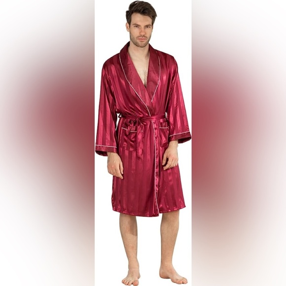 New Mens Silky Pajama Robe Short Set w/ 2 Pockets Multiple Sizes - Picture 1 of 2